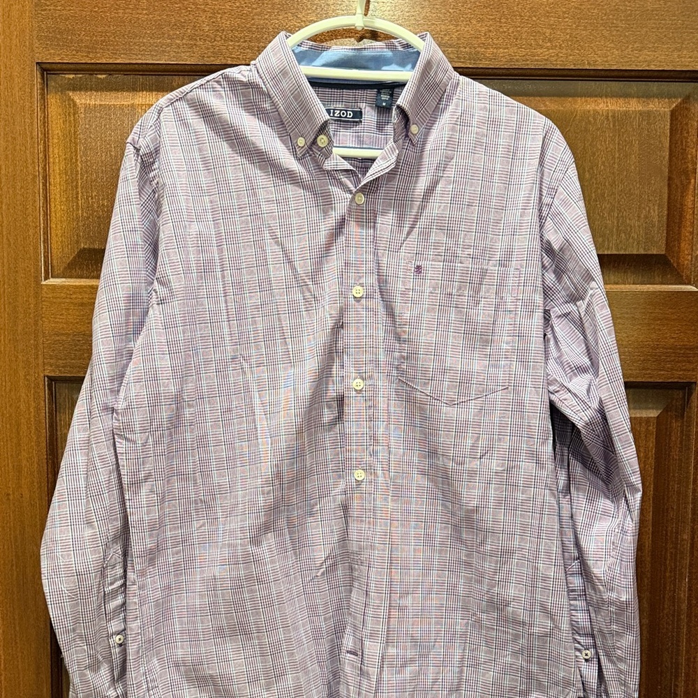 Izod Men's Casual Plaid Button-Down Shirt - Purple